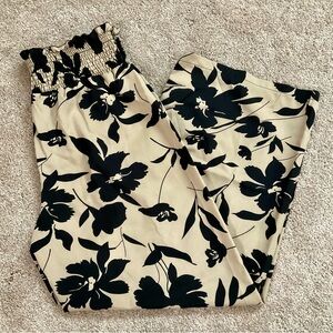 SHEIN Black and Cream Wide Leg Floral Pants, Size XL